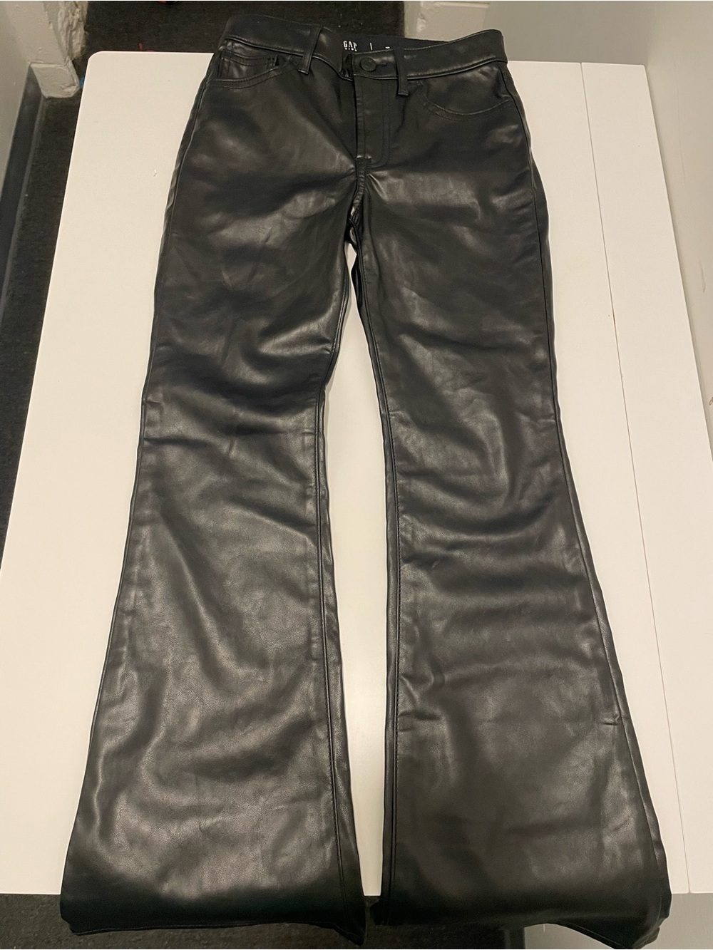 GAP Kid's Brand Girl's size 10 High Rise Vegan Leather Flare Pants Black